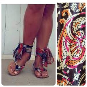 Antik Batik Brown Paisley Print Ankle Wrap Gladiator Bohemian Sandals Sz 6 EU 36